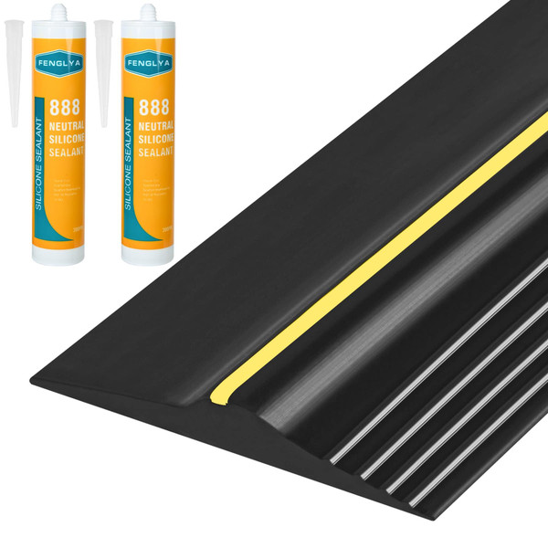 20Ft Universal Garage Door Bottom Threshold Seal Strip with 20oz Glue Gel, Weatherproof Rubber DIY Weather Stripping Replacement - Black