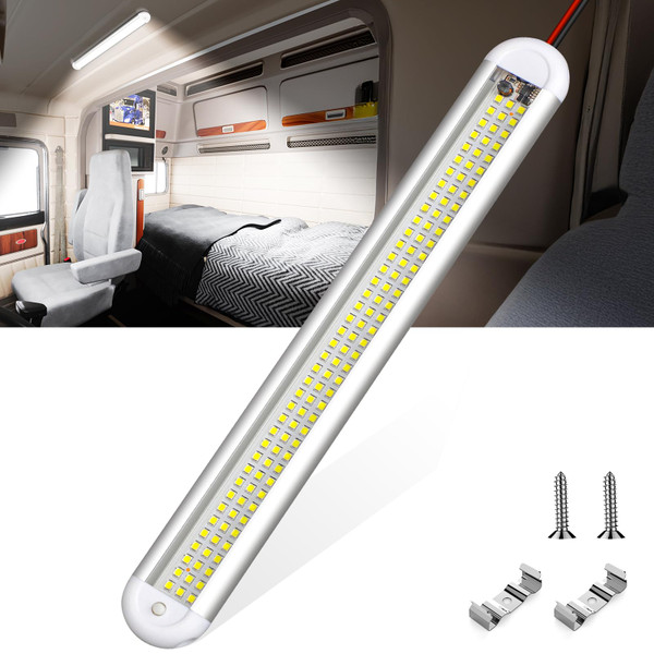 ropelux 12v Led Light Bar Strip, 120leds 1500LM 8W DC 12 Volt Led Strip Lights Fixtures with Switch, Enclosed Trailer Lights for RV Interior, Van, Truck Lorry, Camper, Boat, Caravan, Motorhome (1Pcs)