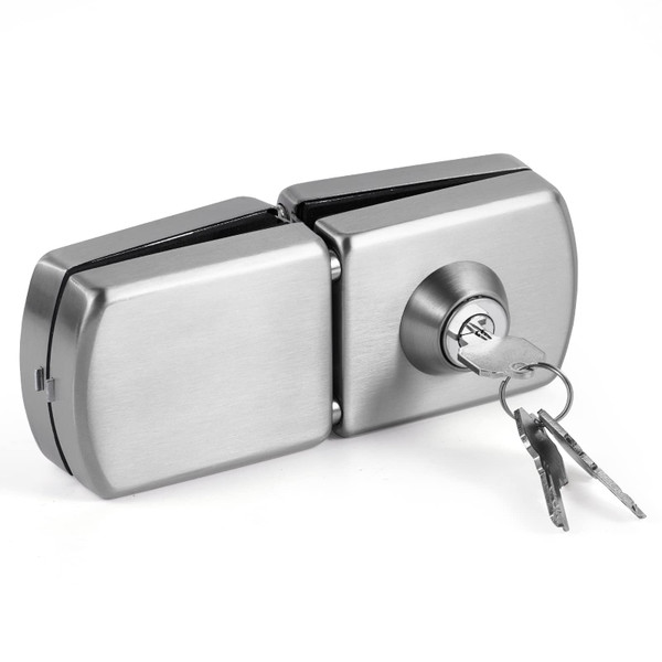 Ranbo No-Drill Double Glass Door Lock with Key for Swing Door, Four-Bolt