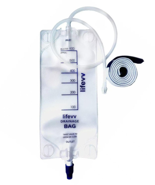 600 ML Urine Drainage Bag, Drainage w/Clear Bag, Nephrostomy Bag,with 24" Silicone Tube,Twist Drain Valve (4 Pack)