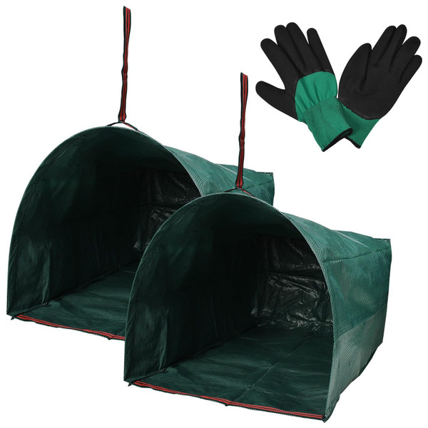 Alvorox Leaf Collector, Reusable Lawn and Garden Bags 2 Pack 72 Gallon Large Yard Dustpan-Type Garden Bag for Collecting Leaves, Collapsible Trash Can, with Gardening Gloves