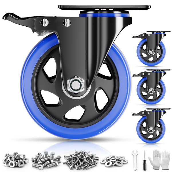 Caster Wheels Heavy Duty 5" Locking Casters with Brakes 4 Pack