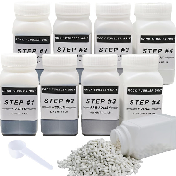 8 LB Rock Tumbler Grit and Polish Kit and Ceramic Tumbling Filler Media