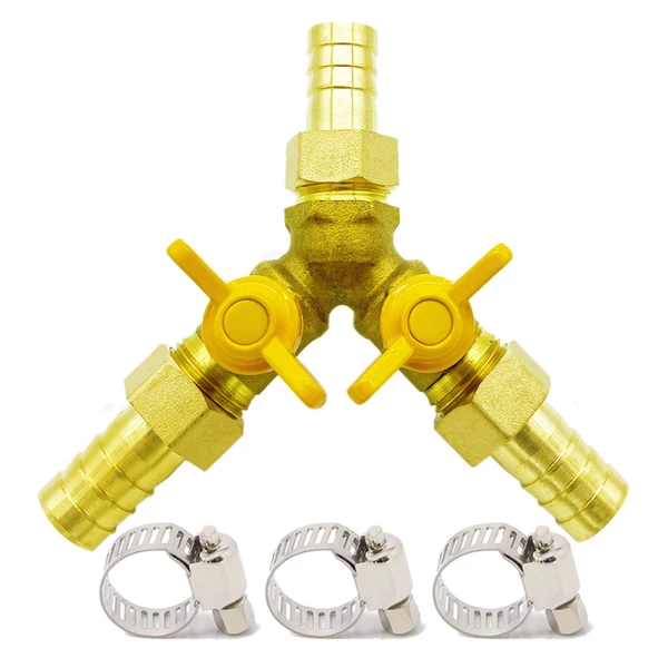 Metaland Brass 3 Way Shut-Off Valve, 5/16" Hose Barb Y Shaped Ball Valve