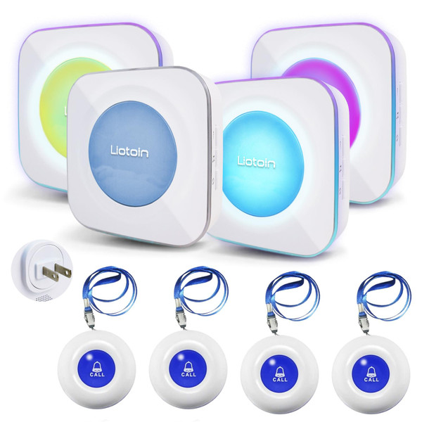 LIOTOIN Caregiver Pager Wireless Call Button Call Bell Alert Button Nurse Alert System for Elderly/Patients/Disabled Call Light System 600+ft Operating Range (with Color Light Flashing Reminder) ﻿
