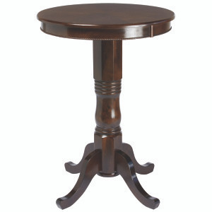 Solid wood pedestal and legs with veneered top is available in black, chestnut, cappuccino and english tudor stains.