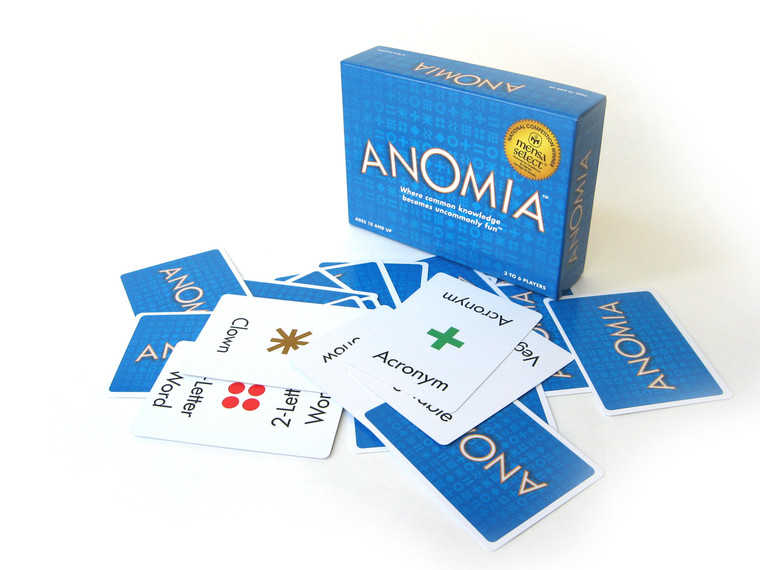 Anomia will have you shouting and laughing out loud. Whether its a sport, a pizza topping or a frozen food be ready to yell it out loud if the symbol on your card matches another players. This fast paced card game will have players gearing up for a face off.  3-6 players     10+     30 min