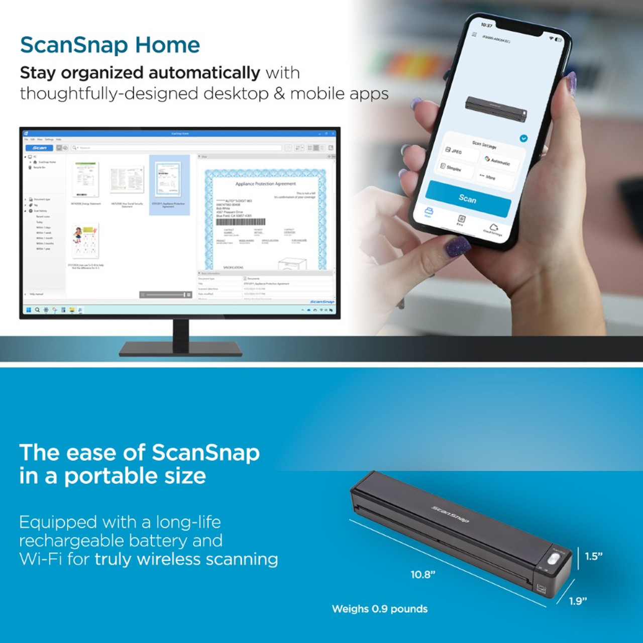 ScanSnap iX100 Mobile Scanner for PC and Mac