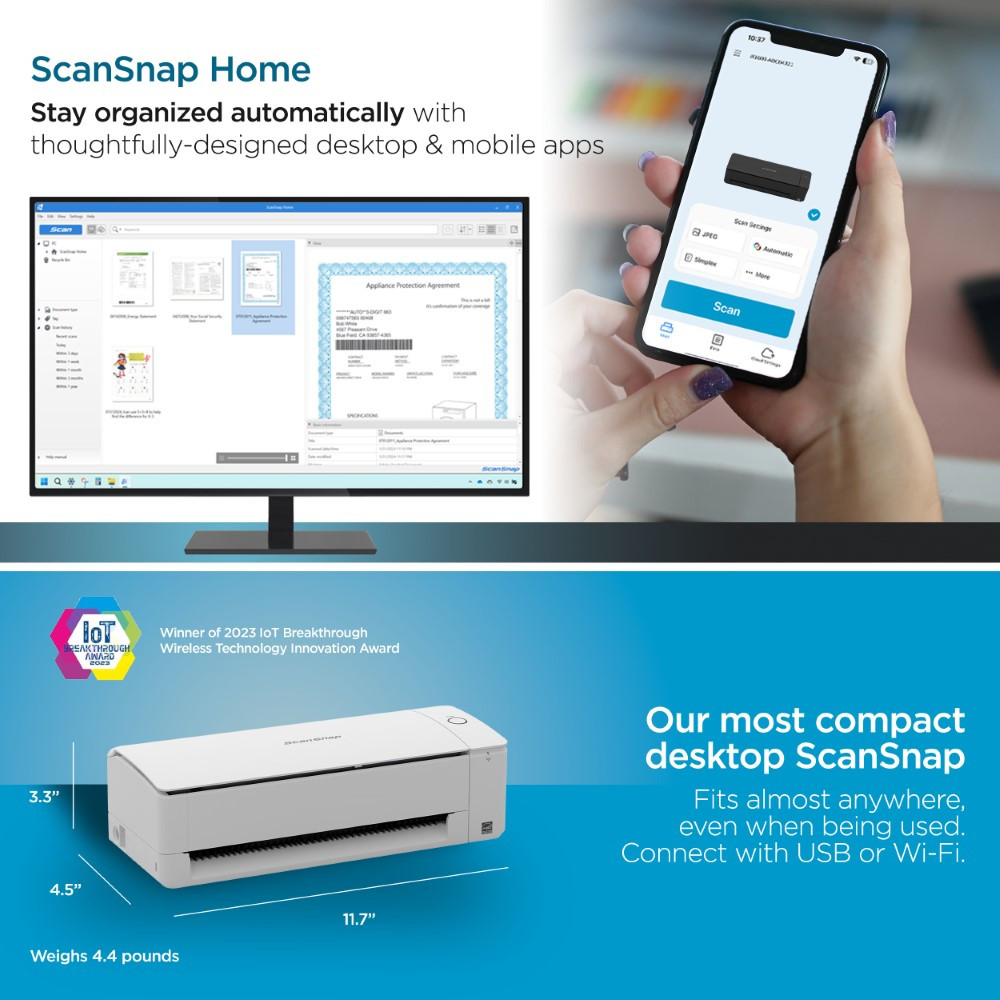 ScanSnap iX1300 Compact Wi-Fi Scanner for PC and Mac