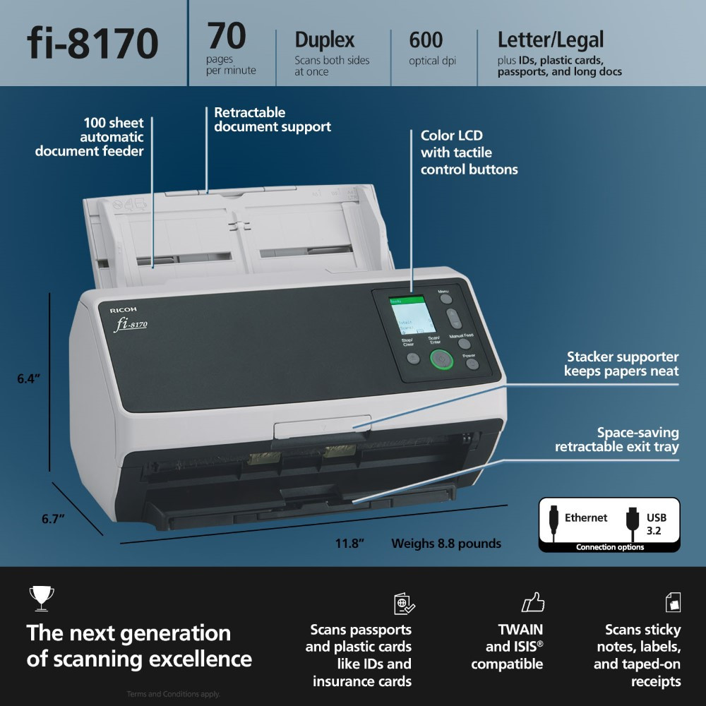 fi-8170 Premium Bundle Color Duplex Document Scanner