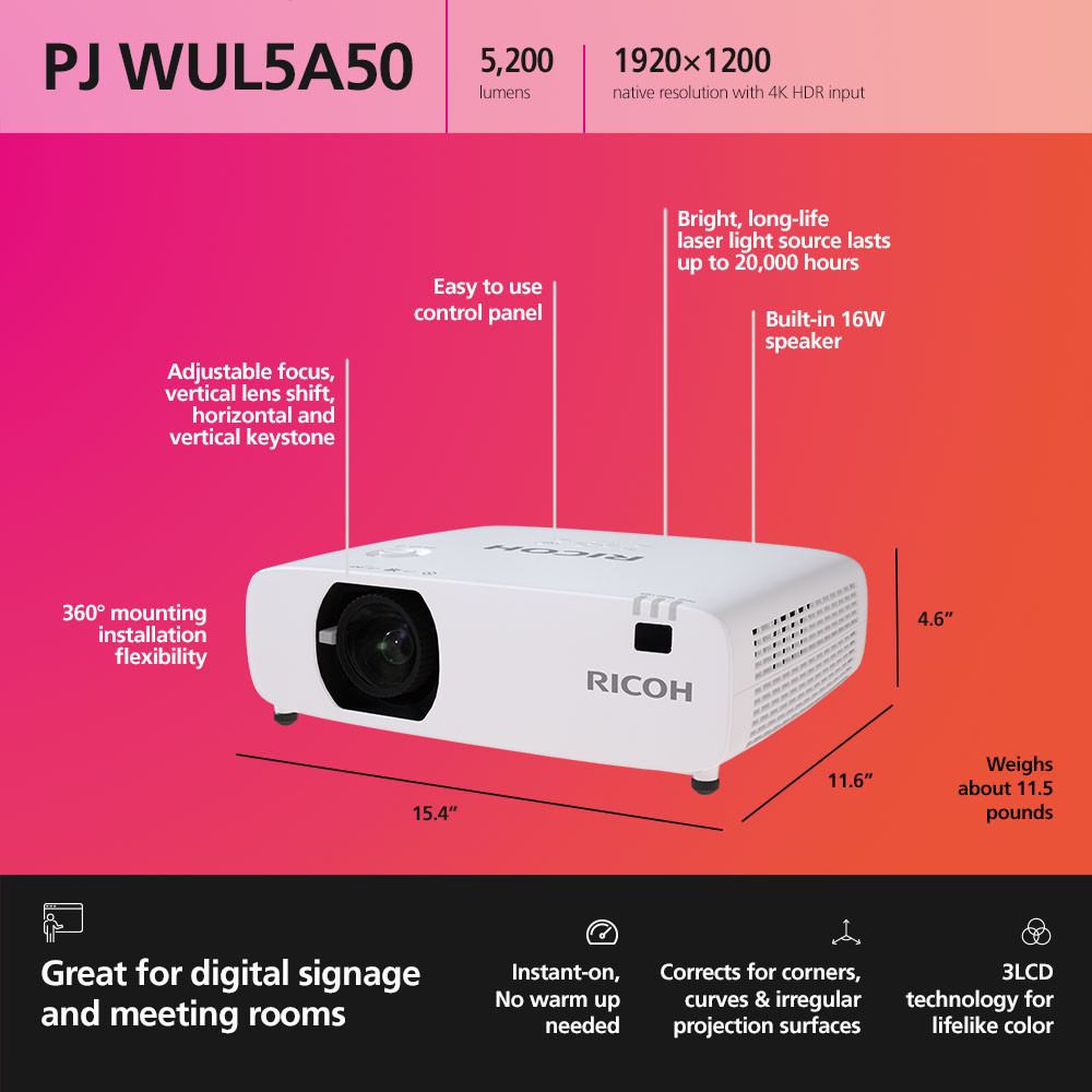 Buy the RICOH Compact Laser Projector PJ WUL5A50 | PFU Ricoh Store