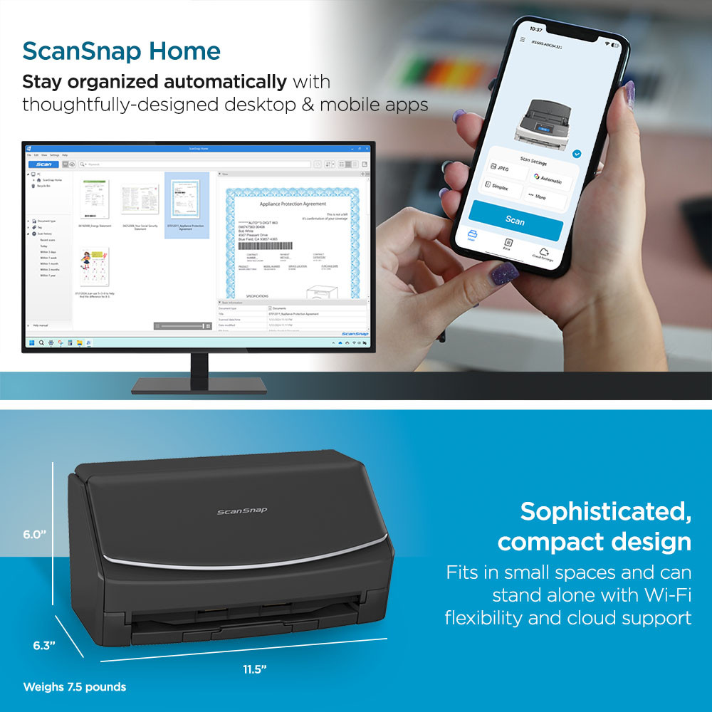 Certified Refurbished ScanSnap iX1600 Touch Screen Scanner (Black)