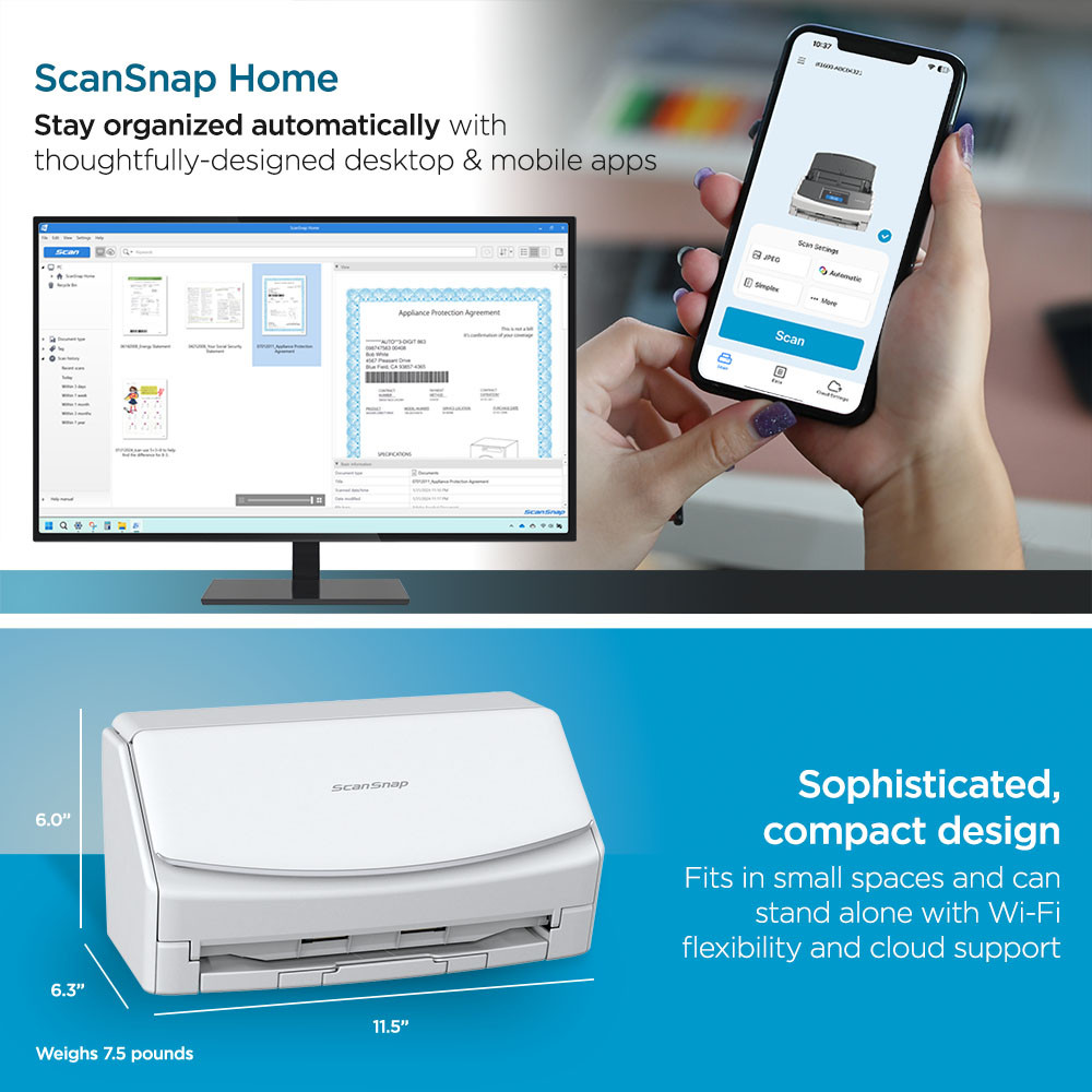 Certified Refurbished ScanSnap iX1600 Touch Screen Scanner (Black)