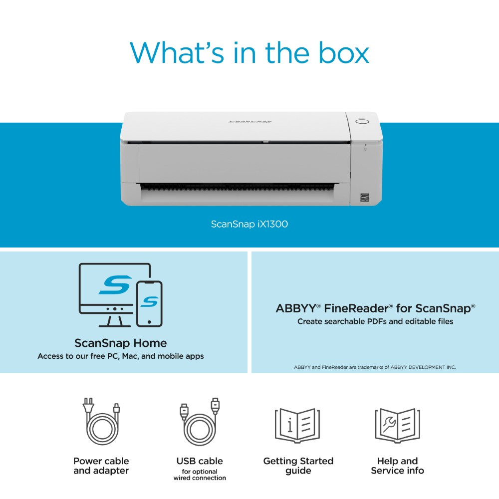 Certified Refurbished ScanSnap iX1300 Compact Wi-Fi Scanner for PC