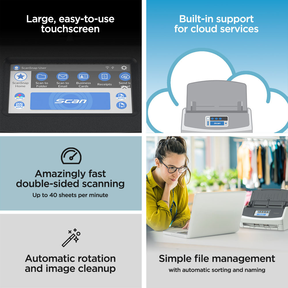 ScanSnap iX1600 Touch Screen Scanner for PC and Mac (White)