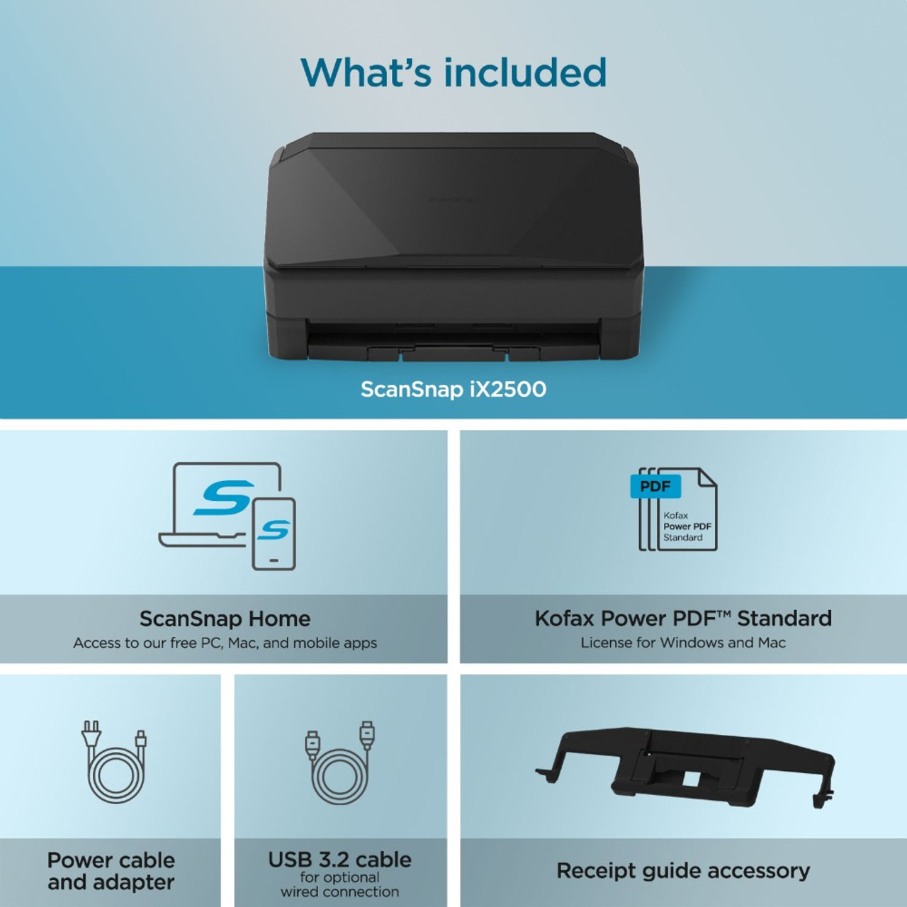 ScanSnap iX2500, Black | WiFi Document Scanner with Cloud