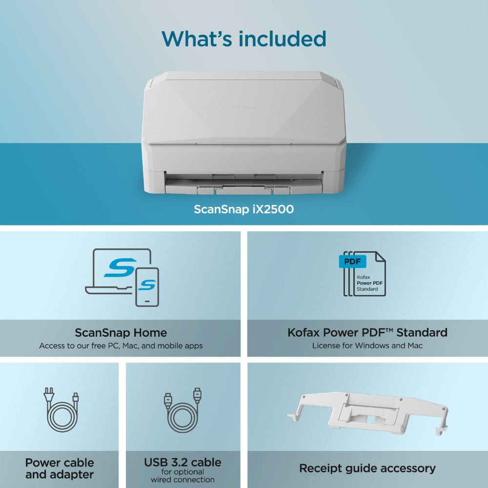 ScanSnap iX2500, White | Touchscreen Document Scanner for Mac & PC