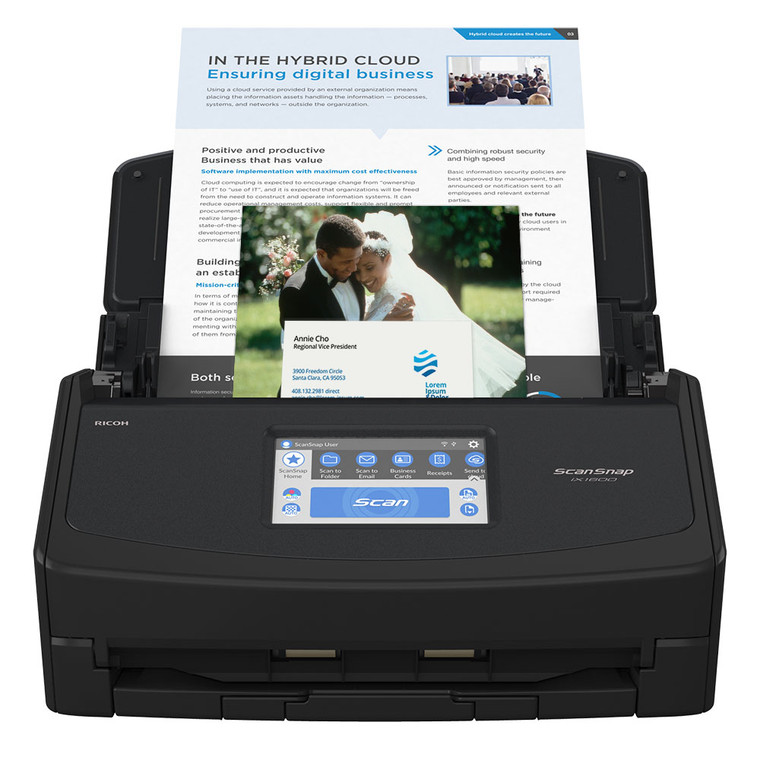 ScanSnap iX1600 Standard Edition cloud-enabled touchscreen document scanner lets you digitize and organize documents with one-touch scanning