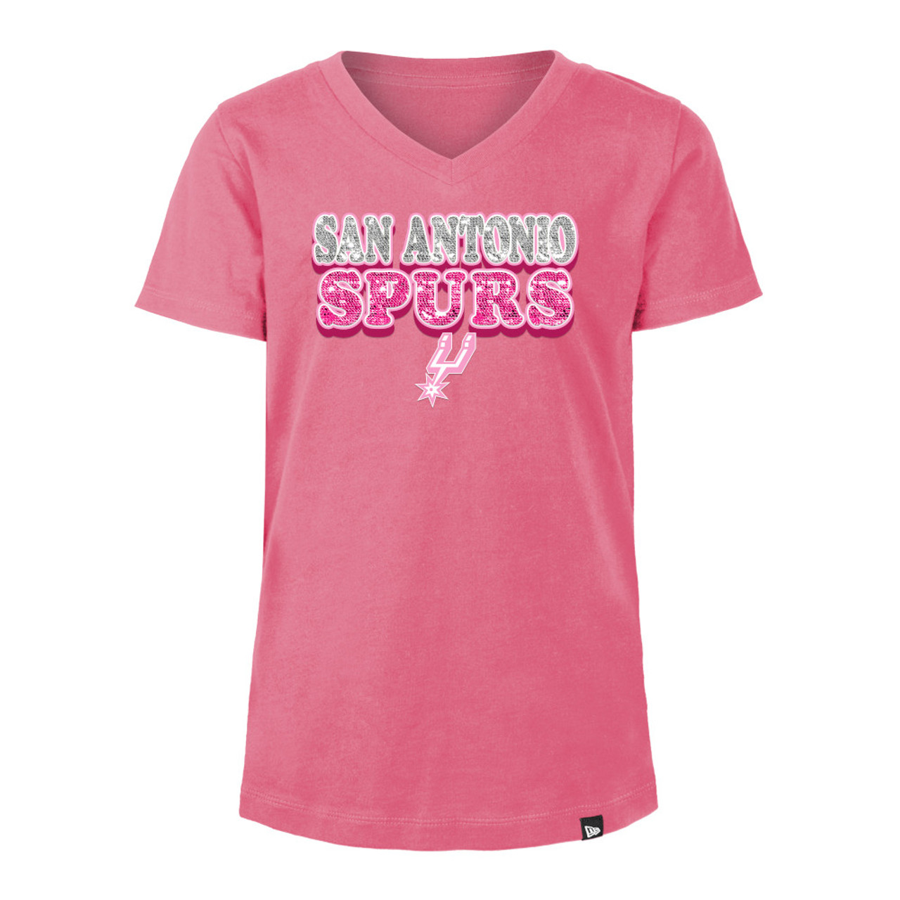 San Antonio Spurs New Era Youth Pink Raglan Wordmark V-Neck T-Shirt