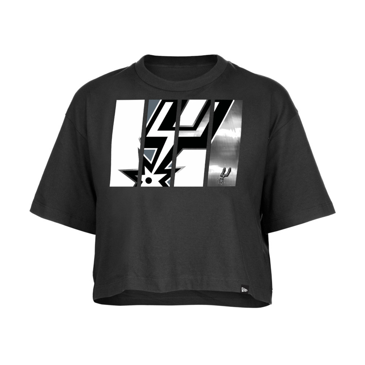 San Antonio Spurs Women's New Era Black Foil Spur Logo Crop T-Shirt