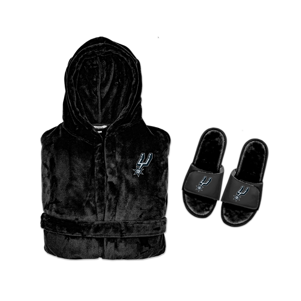 San Antonio Spurs iSlide Robe and Fur Slide Bundle - Black