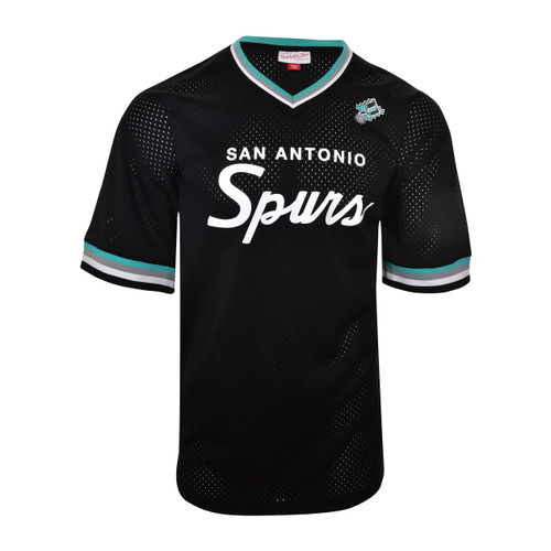 San Antonio Spurs Men's Mitchell and Ness V-Neck Script Short Sleeve Jersey - Black