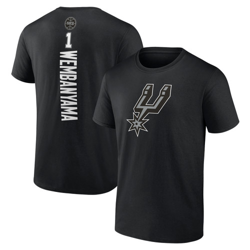 San Antonio Spurs Men's Fanatics Wembanyama Playmaker Name and Number Black T-Shirt