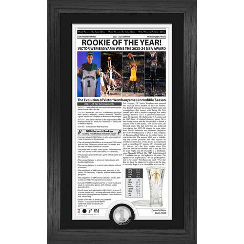 San Antonio Spurs Highland Mint Victor Wembanyama 2024 Rookie of the Year Front Page Framed Photo