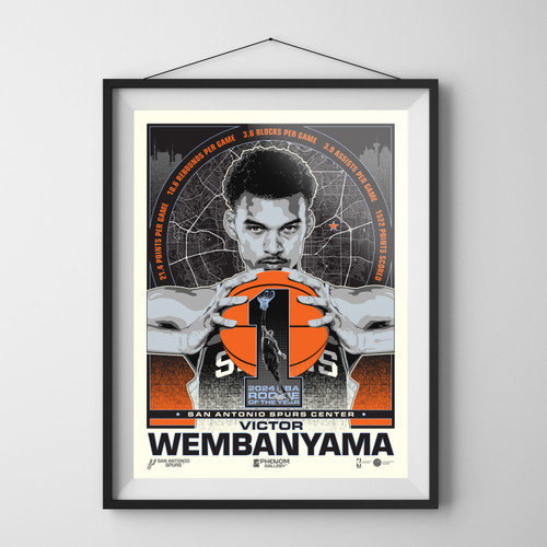 San Antonio Spurs Phenom Gallery Victor Wembanyama 2024 Rookie of the Year 18in x 24in Poster