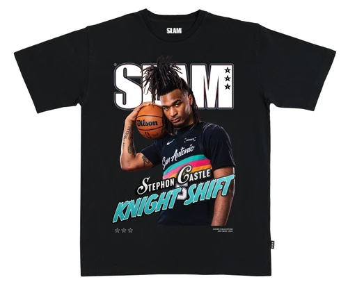 San Antonio Spurs Men's SLAM Stephon Castle 2026 Slam Cover T-Shirt - Black