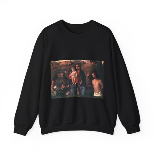 BELLINI, Giovanni - 1500-09 - Madonna and Child with Four Saints and Donator (Artwork) Crewneck Sweatshirt