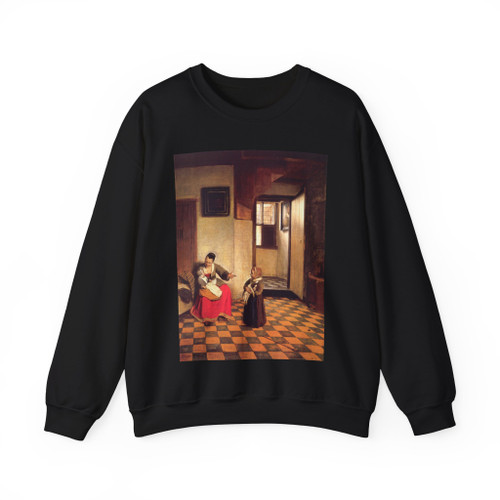 HOOCH, Pieter de - A Woman with a Baby in Her Lap, and a Small Child (Artwork) Crewneck Sweatshirt