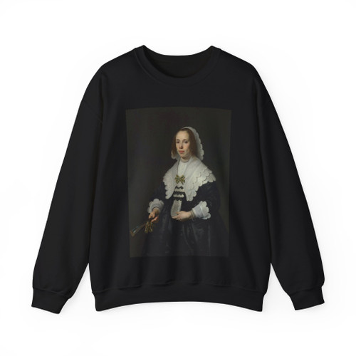 HELST, Bartholomeus van der - Portrait of a Lady in Black Satin with a Fan (Artwork) Crewneck Sweatshirt