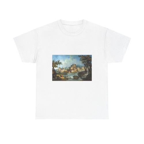MARIESCHI, Michele - Buildings and Figures near a River with Rapids (Artwork) T-Shirt
