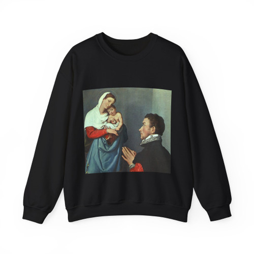 MORONI, Giovanni Battista - A Gentleman in Adoration before the Madonna (Artwork) Crewneck Sweatshirt