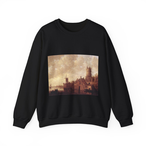 GOYEN, Jan van - River Landscape with a Windmill and a Ruined Castle (Artwork) Crewneck Sweatshirt