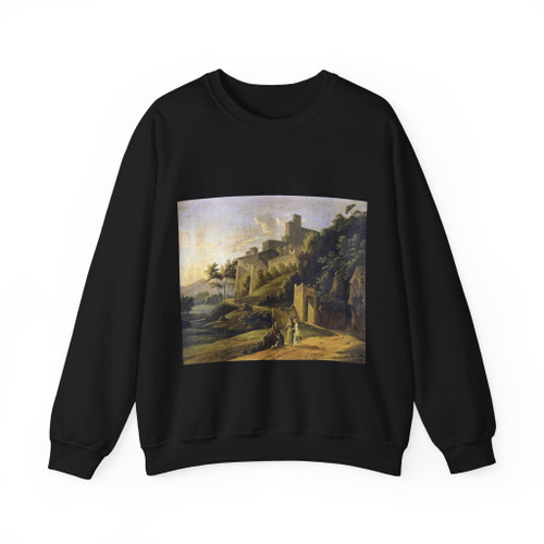 BERTIN, Jean-Victor - Landscape with a Fortress and a Beggar (Artwork) Crewneck Sweatshirt