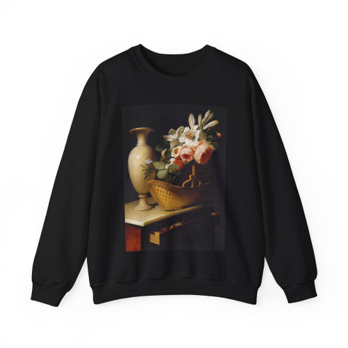 BERJON, Antoine - Still-Life with a Basket of Flowers (Artwork) Crewneck Sweatshirt