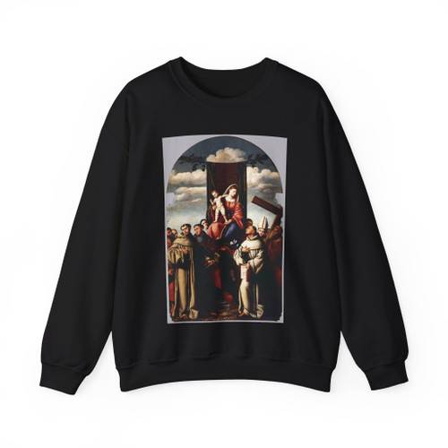 LICINIO, Bernardino - Virgin and Child Enthroned with Saints (Artwork) Crewneck Sweatshirt
