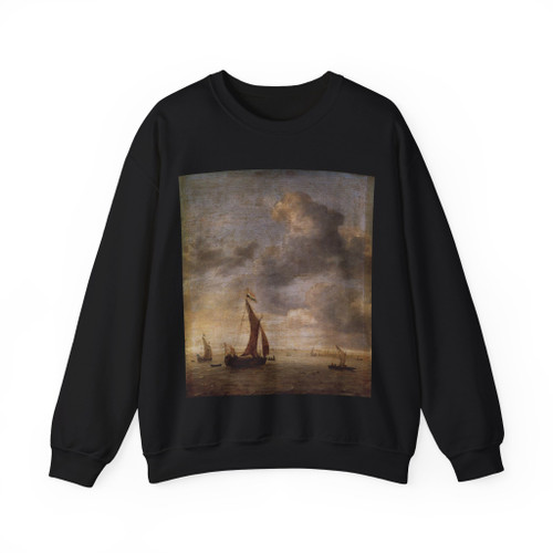PORCELLIS, Jan - Single-Masted Damlooper and Rowboat on a Breezy Day (Artwork) Crewneck Sweatshirt