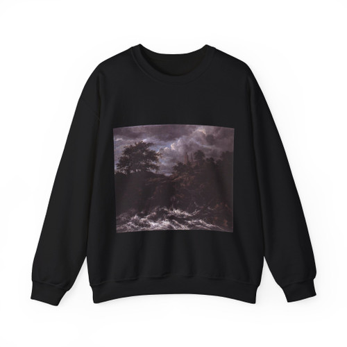 RUISDAEL, Jacob Isaackszon van - Waterfall by a Church (Artwork) Crewneck Sweatshirt