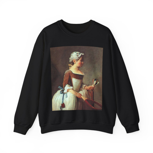 CHARDIN, Jean-Baptiste-Simeon - Girl with Racket and Shuttlecock (Artwork) Crewneck Sweatshirt