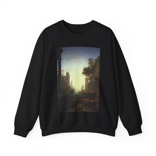 CLAUDE LORRAIN - Landscape with the Embarkation of Saint Paula Romana (Artwork) Crewneck Sweatshirt