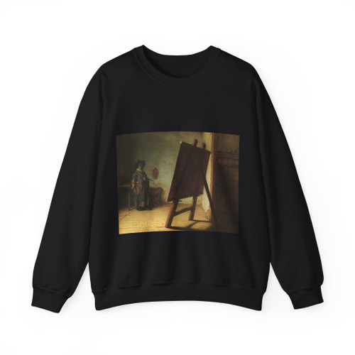 REMBRANDT Harmenszoon van RIJN - ARTIST IN HIS STUDIO, 1629, OIL ON PANEL (Artwork) Crewneck Sweatshirt