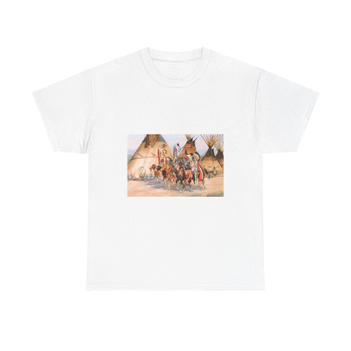 Indian Chiefs Carrying Ceremonial Standard, Riding Past Wigwams (Native Americans in Art) T-Shirt