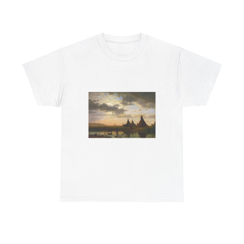 Albert Bierstadt - View of Chimney Rock, Ohalilah Sioux Village in the foreground, 1860 (Native Americans in Art) T-Shirt