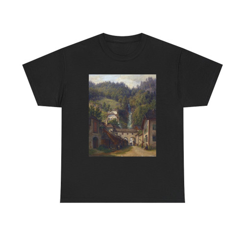 Anton Schiffer (1811-1876) Scene from Hallstatt - Oil on Paper mounted on Canvas - T-Shirt