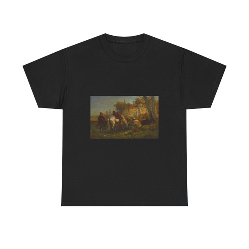 Adolf Schreyer (1828-1899) Two Reclining Arabs and Two Tetherd Horses - oil on canvas - T-Shirt