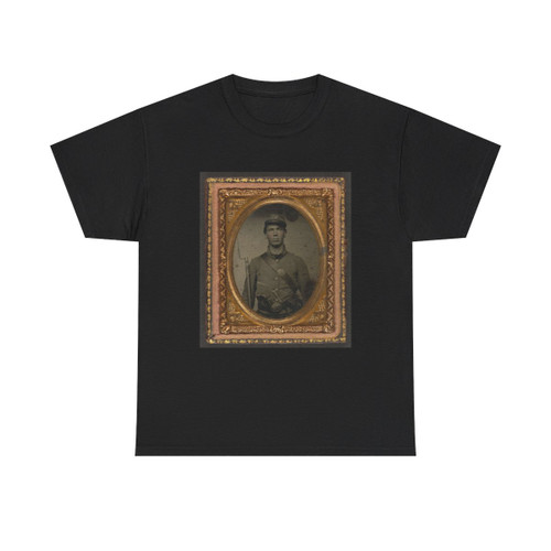 Unidentified Soldier in Union Uniform and Company C Hat With Bayoneted Musket, Revolver, Knife, and Cap Box (U.S. Civil War) T-Shirt