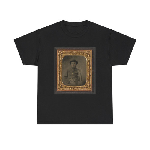 Unidentified Soldier in Union Uniform and Slouch Cap Sitting With Holstered Revolver and Cavalry Saber (U.S. Civil War) T-Shirt